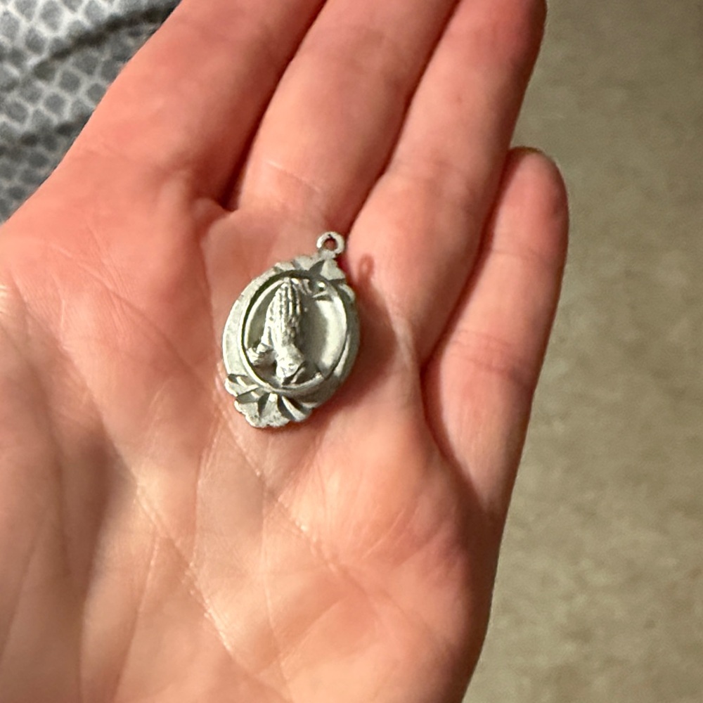 Silver Praying Hands Pendant God Answers Prayer Sterling Theda Charm Necklace